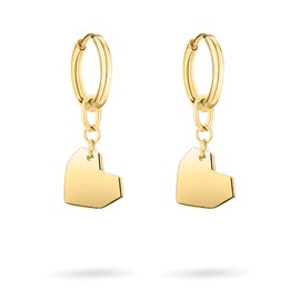 Liebeskind Berlin Creole Earrings Stainless Steel 2.6 cm with Heart Pendant, Stainless Steel, No Gemstone