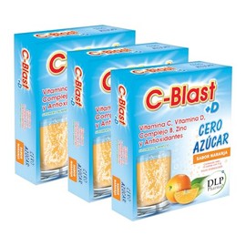 Vitamina C, Vitamina D, Complejo B, Zinc y Antioxidantes Polvo Efervescente Kit 3 Cajas (caja con 10 sobres) (CEROAZUCAR NARANJA)