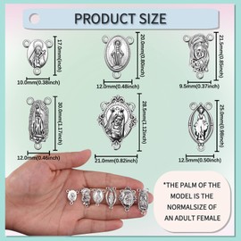 30Pcs 6Styles Tibetan Alloy Rosary Centerpiece Parts Charms Oval Jesus Virgen De Guadalupe Charm Pendant for Diy Catholic Prayer Necklace Making Kits Supplies