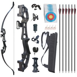 Monsour Archery Recurve Bow and Arrows Set for Adults Metal Riser 51" Longbow Kit Right Hand Straight Bow for Beginner Outdoor Hunting Shooting Practice (Black 30lb)