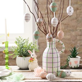 Valery Madelyn Pack of 12 Easter Eggs for Hanging Easter Decoration, 6 cm Natural Plastic Eggs for Easter Decoration, Brown Green Ornament for Easter Baskets, Spring Decoration, Easter Gifts Children