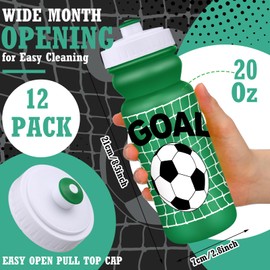 Nitial 12 Pack Soccer Water Bottles Bulk 20 oz Reusable Squeeze Water Bottles Plastic Sports Bottle with Pull Cap Sports Gifts Tumbler for Travel Gym Party Supplies (Green)