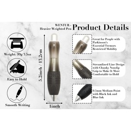 HEAVIER Weighted Pens for Hand Tremors, Parkinsons Patients, Arthritis Hand, Carpal Tunnel Syndrome & Low Grip Strength - Big Fat Pens to Help Elderly - Weighted Wide Grip Pens (2 Pen with 4 Refills)