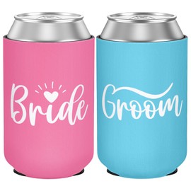 Bride and Groom Can Coolers Set of 2, Insulated Neoprene Drink Sleeves for Wedding Favors, Best Wedding Gift for Newlyweds