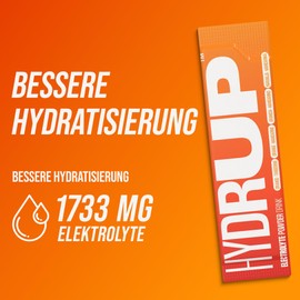 Hydrup Elektrolyte Ohne Zucker Getränkepulver - Formel mit Vitamin- & Mineralstoffen für Schnelle Hydration - 1733 mg Elektrolyte Pulver pro Portion (6 Sticks, Orange-Mandarine)