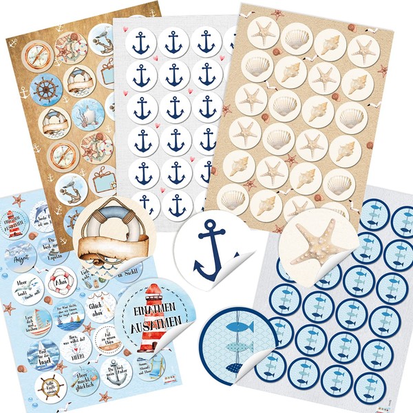 Logbuch-Verlag Sticker Set of 120 Maritime Stickers Anchor Fish Shells