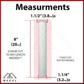 Sink Tailpiece Pipe 1-1/4 inch x 8 inch, Tubular White Plastic Plumbing Fitting with Flanged Lip, Drain Connections for Kitchen, Bathroom, Laundry Sinks [MADOL]