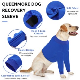 Queenmore Dog Leg Sleeve to Stop Licking, Alternative to Cone of Shame, After Surgery Dog Elbow Protector with Magic Tapes, Recovery Suit for Dogs, Blue, S