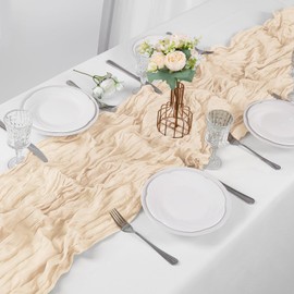 Bailarina 12 Pack Cheesecloth Table Runner 17x108 Inch Long Gauze Cheese Cloth 9ft Wrinkled Sheer Table Runner for Wedding Reception Birthday Party Table Decoration (Ivory)