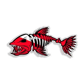Diver Down Bone Fish Sticker - Scuba Diving Red White Flag Dive Die Cut Design Graphic