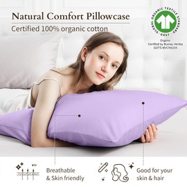 Warmstar 100% Organic Cotton Pillow Cases Set of 2, Pillow Cases Queen Size Satin Weave Soft Hypoallergenic GOTS Certified Pillowcases Breathable Envelope Pillowcass,20x30 Inches,Purple