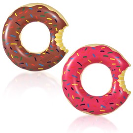 90cm Pool Inflatables Donut Swimming Ring Rubber Rings for Adults Kids,2pack Pink Brown Doughnut Pool Ring Toy Inflatable Pool Floats Swim Tubes Rings for Women Girls Summer Party Beach Water Sport