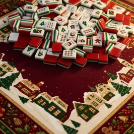 Christmas Village Mahjong Tiles Set 30x23x13mm Acrylic 160 Tiles Santa Xmas Tree Holiday Party Game Gift BoxColor: Black Mahjong Bag Set