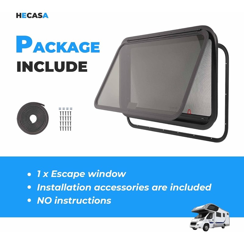 HECASA 30"W x 20"H RV Emergency Exit Window w/Trim Ring