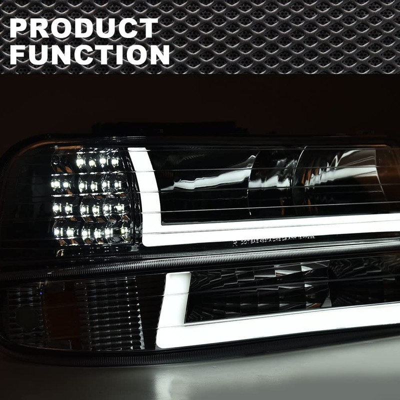 CNNELL LED Headlights Assembly Compatible with Chevy Silverado 1999-2002/ Suburban