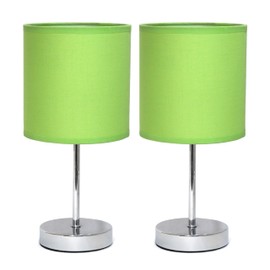 Simple Designs LT1195-GRN-2PK 11.81" 2-Pack Subtle Sparkle Basic Chrome Mini Table Lamp Set, for Living Room, Bedroom, Office, Green Shades
