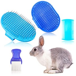 YOLUFER 4 Pieces Rabbit Grooming Kit Including Rabbit Hair Remover, Rabbit Grooming Brush, Pet Bath Brush with Adjustable Ring Handle, Steel Comb and Double-Sided Pet Comb ,Suitable for Bunny & Guinea Pig