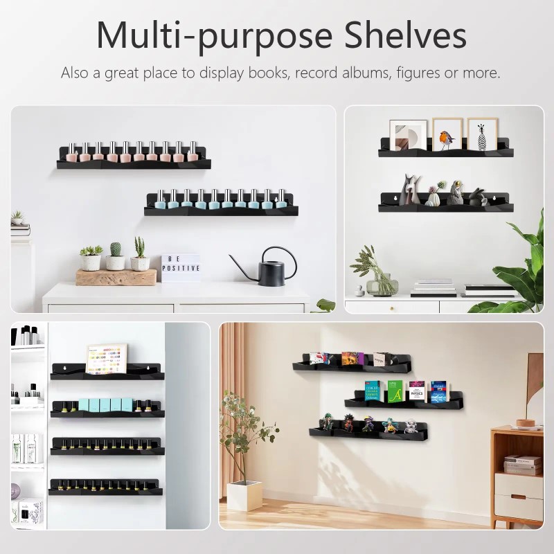 Black Acrylic Nail Polish Shelves 15 Inch Wall Mounted Nail