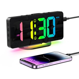 LOFICOPER Digital Alarm Clock, Digital Clock with RGB Night Light, 12/24 Hour Snooze, 7" LED Display, 10 RGB Modes, Volume and Brightness Adjustable, Two Independent Alarm Clocks, with Two
