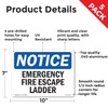 Emergency Fire Escape Ladder OSHA Notice Aluminum Sign 10 Inch