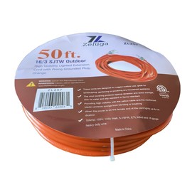 Zeluga 12-257 50ft. 16/3 SJTW Outdoor High Visibility Lighted Extension Cord with Prong Grounded Plug, Orange
