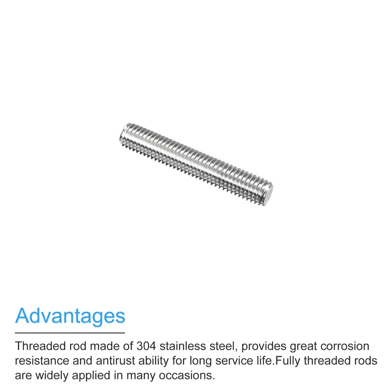 sourcing map Fully Threaded Rod M8 x 45mm 1.25mm Thread