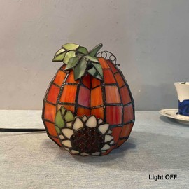 Bieye L10977 Pumpkin Sunflower Tiffany Style Stained Glass Accent Table Lamp for Home Decor (Orange, 6.7" D x 6.7" W x 7.3" H)