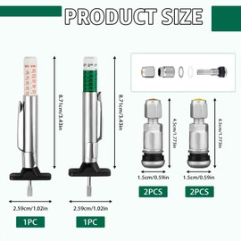 Pack of 4 Metal Valves for Alloy Wheels and 2 Tyre Tread Depth Gauge, Car Tyre Valve 11.3 mm Air Valve Car Steel Valves Rim Valves, Universal Tyre Valve Car (Silver)