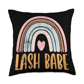 Lash Babe Lash Technician & Lash Stylist Quote Vintage Artist Tech Rainbow Lash Babe Throw Pillow, 18x18, Multicolor