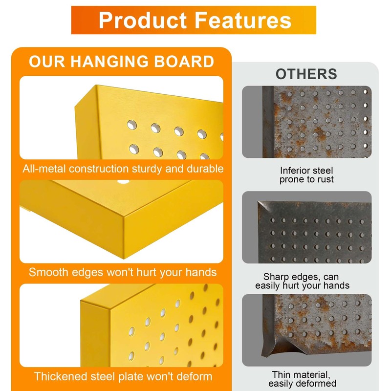 Chinrose Metal Pegboard Panels, Yellow, Heavy Duty
