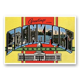 GREETINGS FROM FRANKFORT, KY vintage reprint postcard set of 20 identical postcards. Large Letter Frankfort, Kentucky city name post card pack (ca. 1930's-1940's). Made in USA.