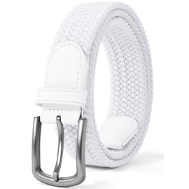 PlusZis Men's Belt, Elastic Braided Belt, Stretch Woven Casual Belt 1 3/8 Inch with Gif Box., White