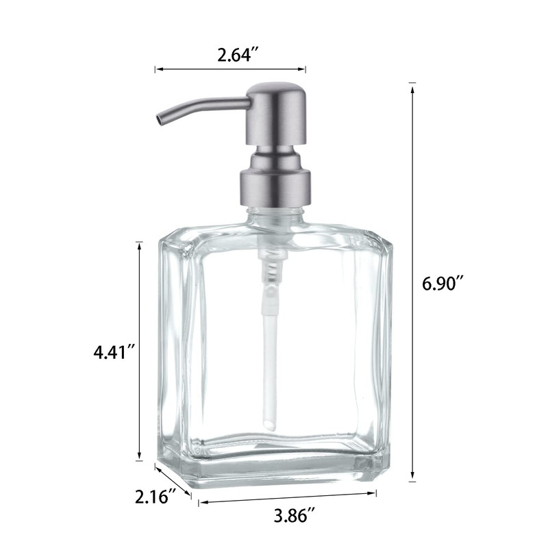 Kmeino Square Clear Glass Dish Soap Dispenser, Antique Design Refillable