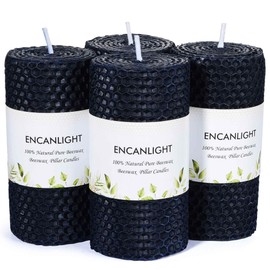 Beeswax Pillar Candles, 2x4 Inch Navy Blue Honeycomb Bees Wax Pillar Candle Set of 4 - Unscented Smokeless and Dripless - Approx 9 Hours Burn for Home Decor, Party, Christmas, Dinner