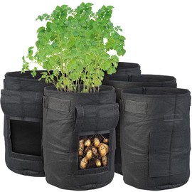Royal Gardineer Plant Bags: Set of 5 Plant Grow Bags, 10L Each, Carry Handles, Viewing Window (Plant Bag with Harvest Window, Plant Grow Bags with Handles, Waterproof Bags)