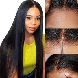Eubeauty HD Lace Front Wigs Human Hair Pre Plucked Glueless Wigs Human Hair Straight Lace Front Wigs Human Hair Frontal Wigs Human Hair Wigs For Black Women 180 Density 6x2 Hd Natural Black 28 Inch