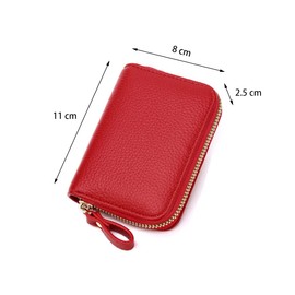 ZMREN Women's Credit Card Holder Small Leather Blocker Wallet ID Cards Credit Card Holder RFID Protection Card Holder Case Cash Coin Compartment Purse Wallet with Zip, red, Modern