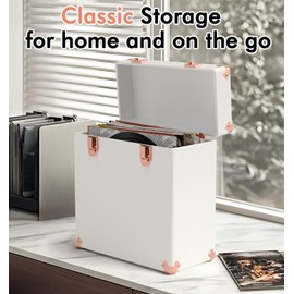 Vinyl Record Storage and Carrying Case, Waterproof Removable Record Box, Dustproof Portable CD Organizer, Holds 50 7-12 Inch Records, Ideal for Theater Rooms and Precious Record Collections
