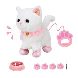Fivtsme Cat Toy Children, Interactive Plush Toy Cat, Toy Cat for Children, with Remote Controlled Lead & Accessories, Walking, Barking, Interactive Plush Toy Pets, for 2 3 4 5 Years Old