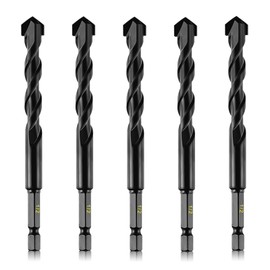 5-Piece 1/2” Masonry Drill Bits for Concrete Tiles Stone, 1/2 Inch Carbide Drill Bit Set for Glass Ceramic Brick Soft Metal Plastic and Wood, Hex Shank Drill Bit Set Diameter 12mm, Black