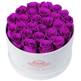 Forever Real Roses in Suede Box - 27-Piece Roses in a Luxury Box - Real Preserved Roses That Last Over a Year - Valentines Day Flowers for Delivery Prime - Mothers Day, Christmas, Birthday (Purple)