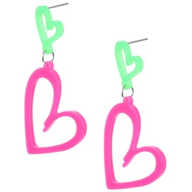 Tyqour 1 Paar Neon Ohrringe Damen Retro Herz Acryl Ohrhänger 80er Jahre Party Ohrring Frauen 80er 90er Jahre Herz Ohrringe Vintage Neon Ohrring für Mottoparty Kostüm Party Maskerade Frau Mädchen