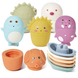 Baby Bath Toys with Floating Boats for Kids Ages 1-3, 11 PCS Mold Free Bathtub Toy for Infants 6-12 Months, Eco-Friendly Non Toxic Water Table Toys Toddler Birthday Gift for Preschool Boys/Girls