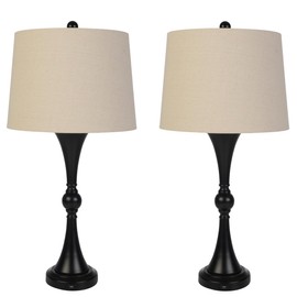 Lavish Home Set of 2 Table Lamps - Lamps with USB Charging Ports, Touch Control, and LED Bulbs - for Living Room, Office, or Bedroom Decor (Black)