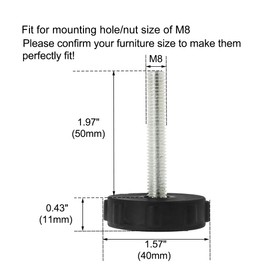 Sourcingmap M8 x 50 x 40mm Furniture Glide Leveling Feet Adjustable Leveler Floor Protector for Furniture Table Leg 12 Pack