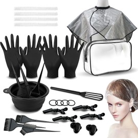 POMFAEE 30pcs Hair Dye Coloring Kit, Hair Coloring Kit, Salon Hair Dye Tools, Hair Dye Brush and Bowl Set, Hair Dye Kit, Complete DIY Tools for Home Hair Coloring, Black