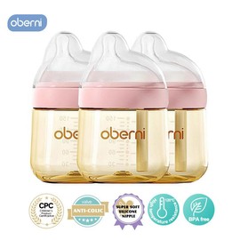 Oberni Breastfeeding Bottle, 150ml/5oz PPSU Anti Colic Baby Bottles with Natural Response Nipple and BPA Free 2.36In Wide Neck ,for 0-6 Months Babies - Color: 3 Pack Pink