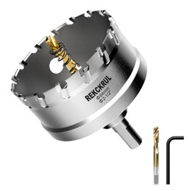 REKCKRUL 2-1/2" (64mm) TCT Carbide Hole Saw Kit for Metal - Heavy Duty Hole Cutter Drill Bits Set with 2 Titanium/Step Pilot Drill Bits & L-Wrench, Cuts Stainless Steel, Iron, Aluminum, Wood, Plastic