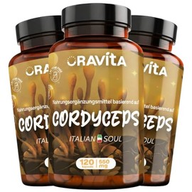 Cordyceps Sinensis Trockenextrakt Kapseln | 550mg Extrakt 40% Polysaccharide | Raupenpilz Hochdosiert | Vegan | 360 Kapseln – 180 Tage | Made in Italy