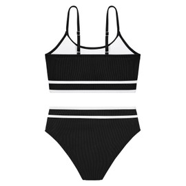 Ribbed Girls Bikini Set Spaghetti Strap Beach Bathing Suit Swimwear